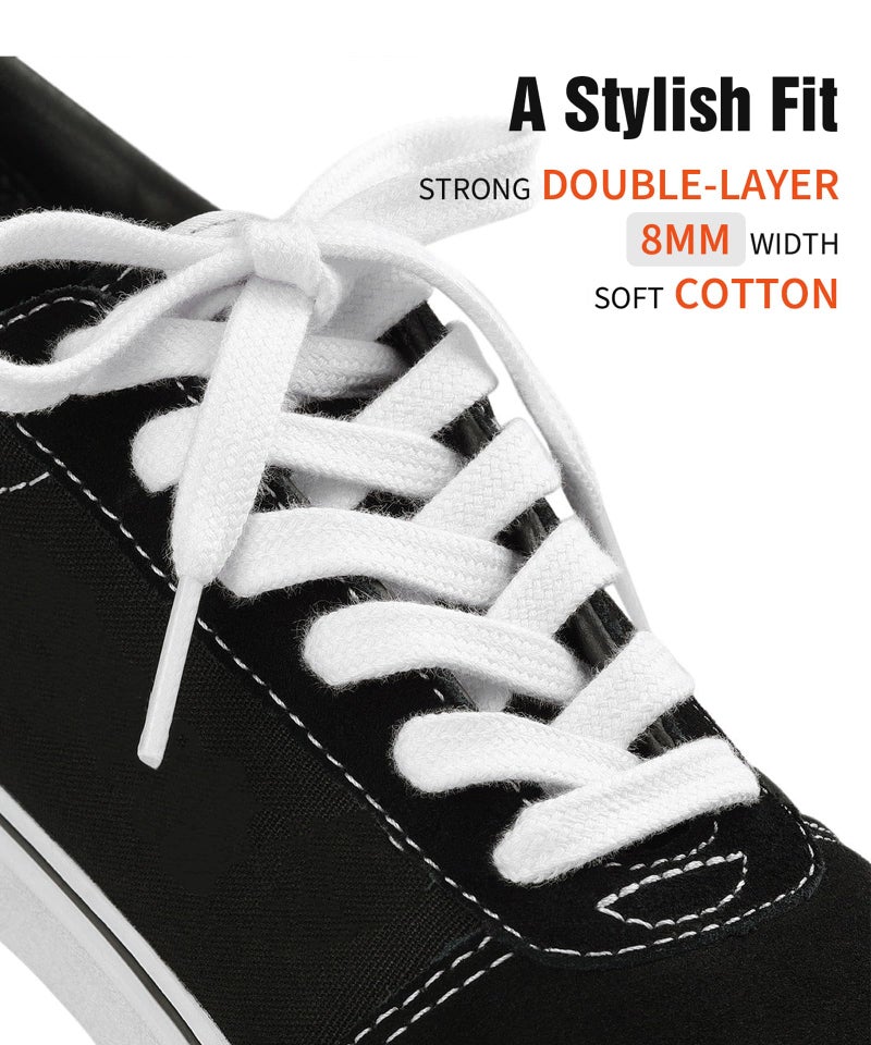 Handshop Wide Flat Athletic Shoelaces 5/16"(2 Pair) - Shoe Laces for Sneakers and Casual Shoes Replacements White 55 inch (140cm) - Image 2